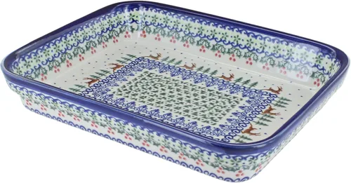 Vista 9 de Blue Rose Polish Pottery - Blue Arctic Holidays Molde Rectangular Pequeño - 9" x 7" - Único, Apto para Lavavajillas y Duradero para Hornear