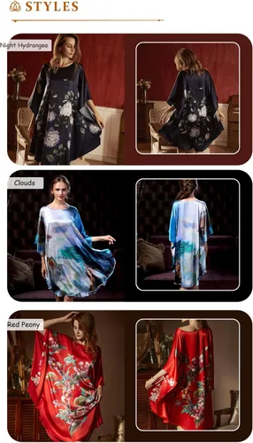 Vista 7 de 100% seda de morera pura diseño de murciélago 2 en 1, un exquisito vestido de túnica camisón lujoso, tamaño libre con gran tamaño también