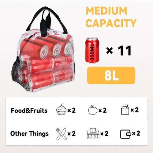 Vista 4 de Lonchera de flamenco para niñas, pequeñas bolsas de almuerzo aisladas, bonita lonchera reutilizable para mujeres, bolsas de almuerzo portátiles