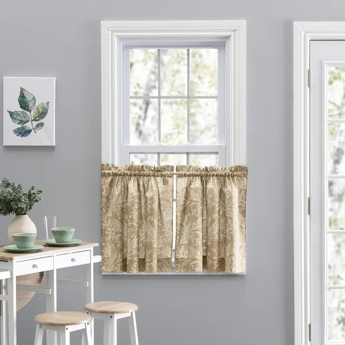 Vista 14 de Ellis Curtain Lexington Leaf Tailored Swags, Azul 56"x36