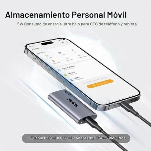 Vista 3 de SSK Disco duro externo SSD de 128 GB, SSD portátil de hasta 550 MB/s, unidades de estado sólido rápidas, unidad externa USB 3.2 Gen2 para iPhone