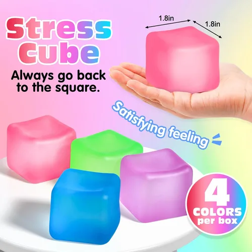 Vista 3 de Paquete de 4 Cubos Antiestrés, Pelotas Antiestrés con Forma de Cubo de Hielo de Elevación Lenta para Adultos y Niños, Juguete Sensorial Fidget