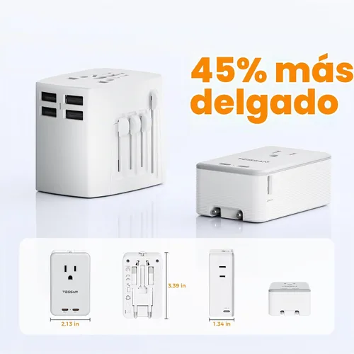 Vista 5 de TESSAN Adaptador de viaje PD 20W, adaptador de corriente universal con 3