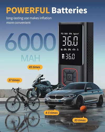 Vista 5 de Powools Inflador de neumáticos inalámbrico, compresor de aire portátil, bomba de aire de 150 PSI con función de apagado automático para neumáticos
