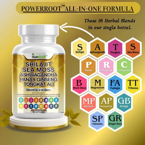 Vista 2 de Complejo Shilajit - Musgo marino, Tongkat Ali, Ashwagandha, Ginseng, zinc, CoQ10, PQQ y magnesio - Cápsulas de ácido fúlvico para energía, vitalidad