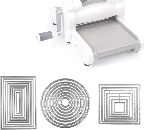 Vista 4 de 3 formas diferentes de troqueles de corte para plantillas de metal (rectángulo, círculo y cuadrado), herramientas de estampado Urvoo para hacer