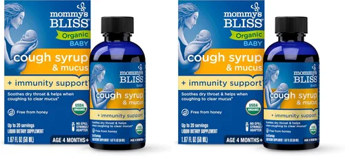 Vista 9 de Mommy's Bliss Jarabe orgánico para la tos y moco del bebé + apoyo inmunológico, contiene hojas de agave y hiedra, más de 4 meses, 1.67 onzas líquidas