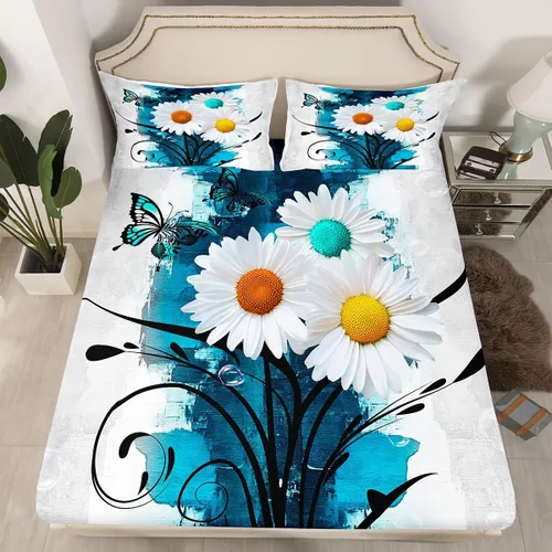 Vista 2 de Erosebridal Juego de sábanas turquesa tamaño individual para niñas y mujeres, juego de sábanas color verde azulado y gris degradado para adultos
