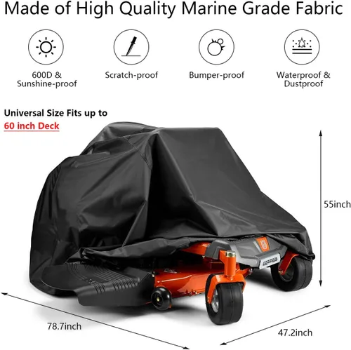 Vista 2 de Funda para cortacésped de giro cero, ajuste universal 600D poliéster Oxford, resistente a la intemperie UV con hebilla resistente al viento, cordón