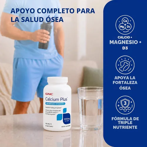 Vista 3 de GNC Calcio Plus Magnesio y Vitamina D-3 1000 mg, Huesos Fuertes, 180