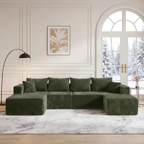 Vista 33 de Sofá modular deshuesado de 118 pulgadas con diván y otomano de pana de gran tamaño en forma de U, sofá de nube para asiento profundo para sala