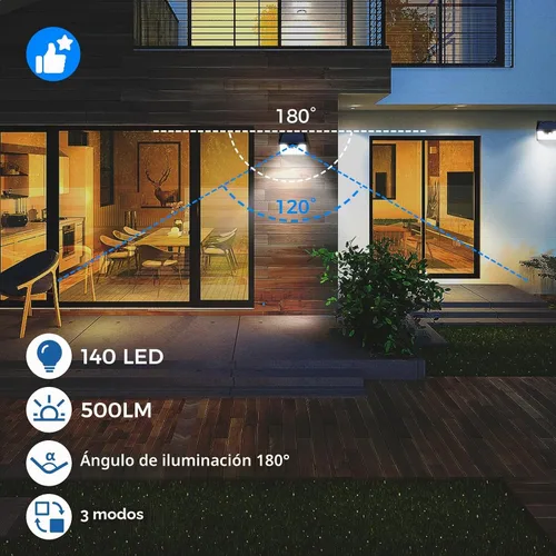 Vista 5 de Peasur Luces solares impermeables para exteriores [12 paquetes/140 LED], 3 modos de iluminación solar con sensor de movimiento para exteriores