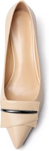 Vista 3 de YODEKS Zapatos de tacón grueso para mujer, tacón de bloque bajo, punta puntiaguda, zapatos de tacón para el trabajo, casual, vida diaria, fiesta