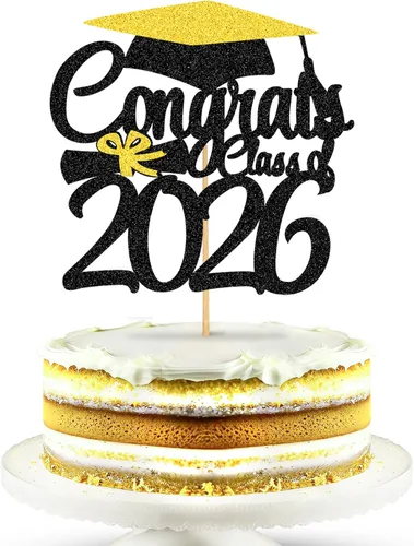 Vista 7 de KatchOn Decoración para tartas de graduación, paquete de 1 Decoraciones de pastel de graduación con purpurina negra 2026 para secundaria