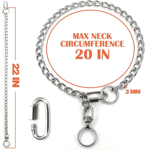 Vista 5 de Collar de cadena para perro, correa de acero inoxidable de metal, collar de estrangulador de entrenamiento, hebilla ajustable, cabeza de rotación