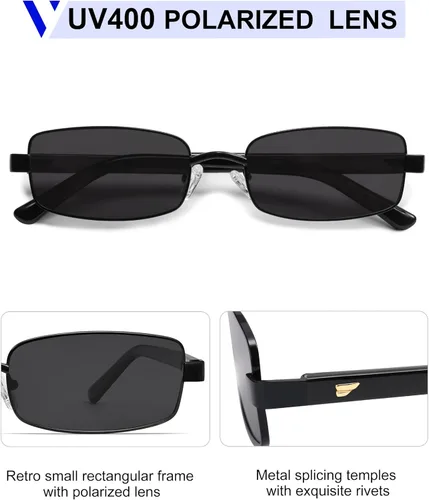 Vista 4 de VANLINKER Lentes de sol polarizados rectangulares retro para mujeres y hombres, pequeños años 90, vintage, moderno, delgado, estrecho, marco