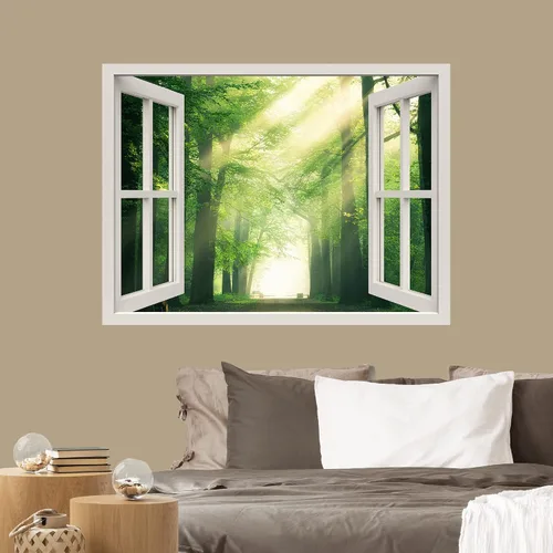 Vista 34 de IDEA4WALL Murales de pared para dormitorio, vista de ventana falsa, bosque, papel tapiz extraíble, calcomanías de pared para despegar y pegar, 24 x