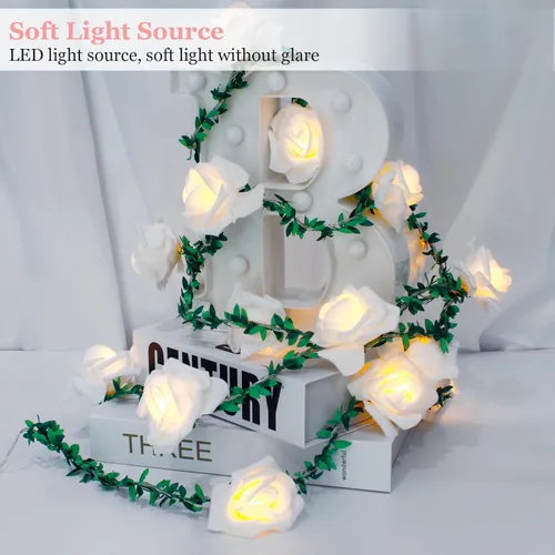 Vista 4 de VIPMOON Guirnalda de luces artificiales de 20 LED de 10 pies, funciona con pilas, con control remoto, tira de luces blancas cálidas impermeables