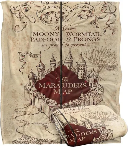 Vista 8 de Harry Potter Marauder's Map - Manta con licencia oficial de tacto sedoso, manta súper suave, 36 x 58 pulgadas, color blanco y negro