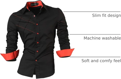 Vista 77 de JZS041, camisa de vestir de manga larga para hombre