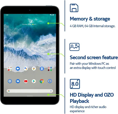 Vista 5 de Nokia T10 Android 12 Pantalla de 8 pulgadas Tablet Versión de EE. UU. 4/64 GB Cámara de 8 MP Azul océano Android 12, pantalla HD+