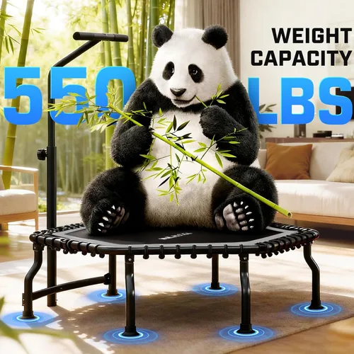 Vista 2 de ANCHEER Trampolín, trampolín de rebote de 50'' para adultos con barra, mini trampolín para interiores y exteriores, trampolín de fitness de 550LBS