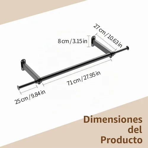 Vista 3 de Luxspire Perchero de ropa para montar en la pared, perchero de tubería industrial, barra de ropa de hierro extensible resistente de 28 pulgadas