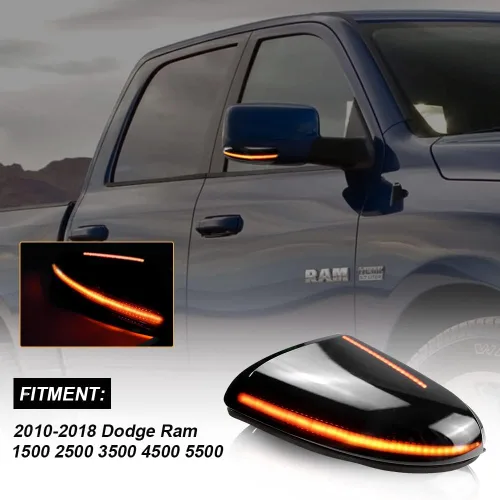 Vista 4 de Jinfili - Conjunto de luz de señal de giro LED secuencial ámbar para espejo lateral con luz para charcos blanca compatible con Dodge 2009-2018 Ram