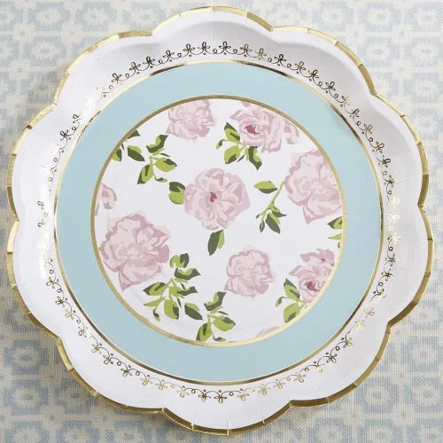 Vista 5 de Kate Aspen Vintage Floral Tea Party - Platos de papel floral de 9 pulgadas, color azul (juego de 16), talla única, (28590NA)