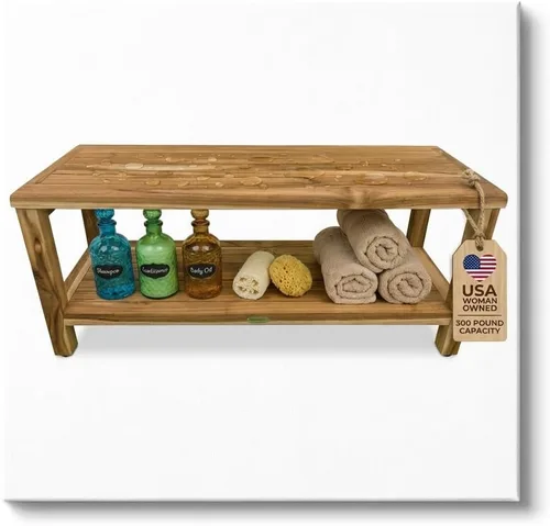 Vista 11 de EcoDecors Eleganto - Banco Taburete de ducha de madera de teca impermeable de 16 pulgadas de altura, color natural, silla de asiento para ducha
