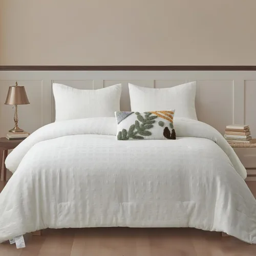 Vista 11 de Simple&Opulence Juego de edredón 100% algodón tejido gofre, juego de ropa de cama de 3 piezas (1 edredón y 2 fundas de almohada), ligero, suave