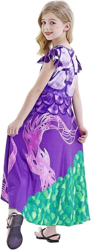 Vista 3 de AmzBarley Disfraz de Mal para niñas, fiesta de Halloween, cosplay, disfraz, juego de rol de dragón, vestido de manga con aleteo para niños de 3 a 10