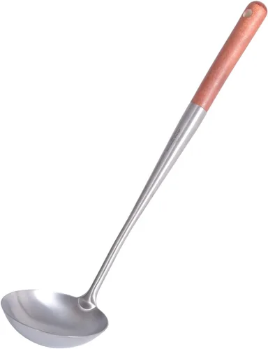 Vista 8 de iBasingo & Boundless Voyage Titanium Skimmer Cucharón Herramienta de cocina ligera con mango de madera Colador de alimentos Colador Herramientas