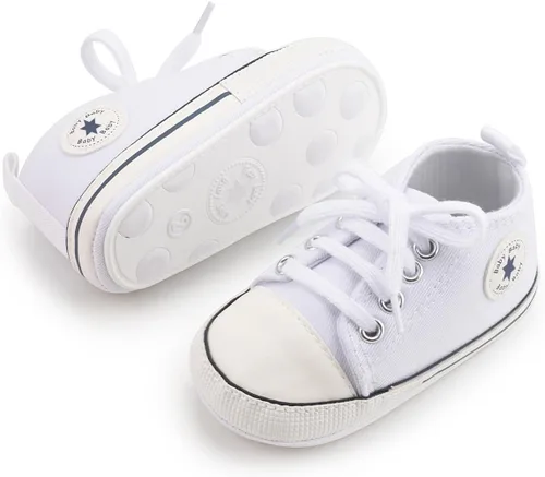 Vista 5 de KIDSUN zapatos deportivos altos hasta el tobillo para bebés, niños y niñas con suela antideslizante, suaves, para recién nacidos, zapatos