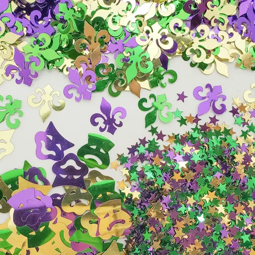 Vista 8 de Mardi Gras Confeti Flor de Lis, Máscara de Arlequín Estrella 1/4" – Paquete de 3 (1.5 oz) #3032