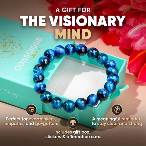 Vista 19 de Conscious Items Pulseras espirituales para mujeres y hombres, pulsera de cristal curativo con piedras naturales para meditación, alineación