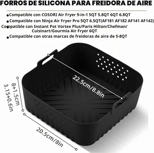 Vista 2 de LYHOLKEER Forros de silicona para freidora de aire Chefman de 6 cuartos de galón, Instant Pot Vortex Plus 6QT XL, 1 cesta cuadrada de silicona