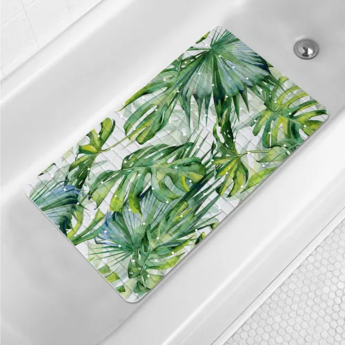 Vista 18 de Tapete de baño floral bohemio morado antideslizante con flores abstractas para ducha, tapete de baño botánico para bañera con ventosas y agujeros