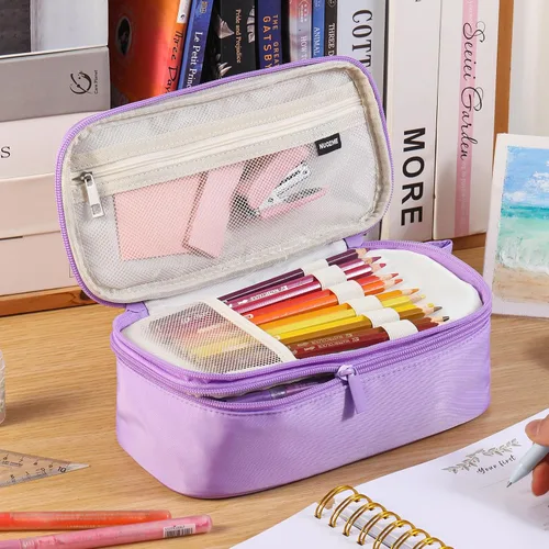 Vista 9 de Estuche Grande para Lápices, Bolsa de Lápices de Gran Capacidad, Bolsa de Lápices Personalizada con Inicial con Cremallera Suave, Múltiples