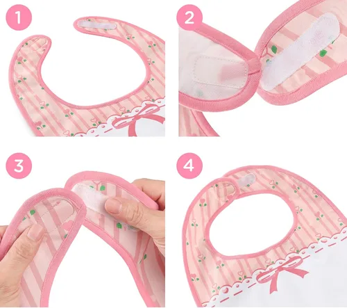Vista 2 de Littleforbig Babero de algodón impermeable estampado floral rosa para adultos con cierre de ajustable