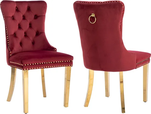 Vista 52 de Juego de 2 Sillas de Comedor Modernas de Mediados de Siglo, Tapizadas en Terciopelo Beige con Respaldo Acolchado, Sillas de Cocina y Comedor, Patas
