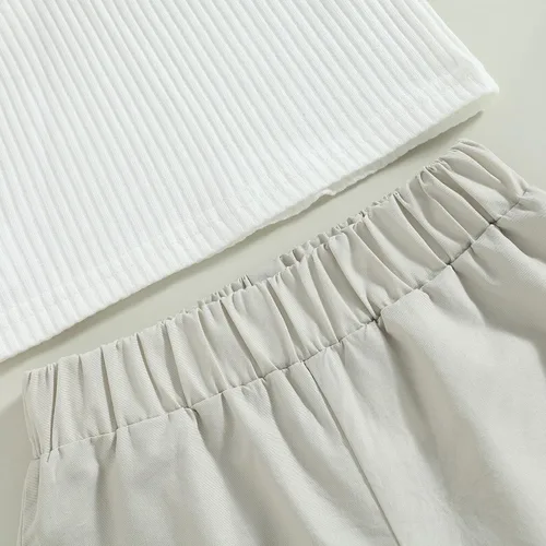 Vista 5 de Conjunto de ropa de verano para bebé niña, camiseta sin mangas + pantalones largos rectos, conjunto de ropa de 2 piezas de 1 a 6 años, Gris
