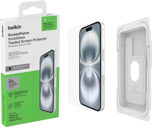 Vista 18 de Belkin ScreenForce InvisiGlass - Protector de pantalla de privacidad para iPhone 16 Plus, protección contra impactos resistente a los arañazos