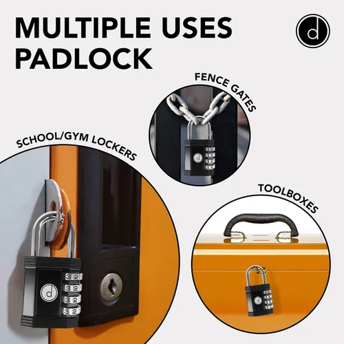 Vista 3 de Candado: cerradura de 4 dígitos de combinación para lockers de gimnasios, deportes, escuelas & empleados, aire libre, vallas y almacenamientos. Todo