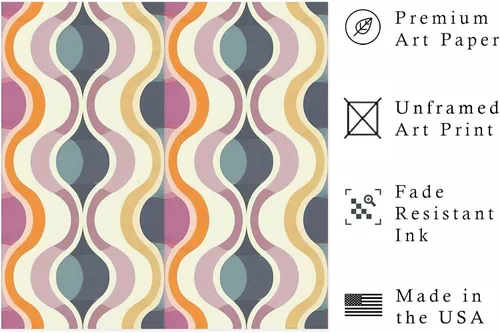 Vista 2 de Ethan Taylor Abstract Wall Art Prints Unframed Square Posters 'Retro 70s Hippie Groovy Pattern XV' Retro Home Décor for Living Room, Bedroom
