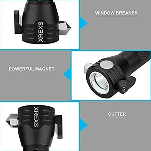 Vista 6 de XREXS Linterna LED solar para automóvil, linterna de rescate solar multifuncional, USB y cargador solar, portátil para senderismo, camping, viajes