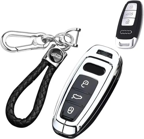 Vista 10 de SANRILY Funda para llave Audi con llavero, negro, gris (Gray-Black)