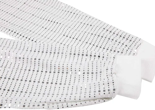 Vista 4 de Conjunto de 2 piezas de ropa de noche para mujer, camiseta de manga larga y pantalones metálicos brillantes con purpurina, Metálico