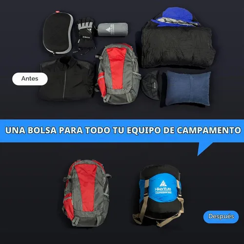 Vista 3 de Hikenture Saco de compresión para saco de dormir, saco de cosas mejorado de nylon resistente a desgarros, saco de compresión de 10L/14L/20L/30L Azul