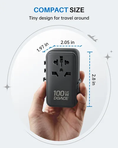 Vista 8 de DOACE - Adaptador de viaje universal GaN de 100 W con cable USB-C 6-in-1 Design, USB-C PD Fast Charging, European Plug Adapter Works in 200+